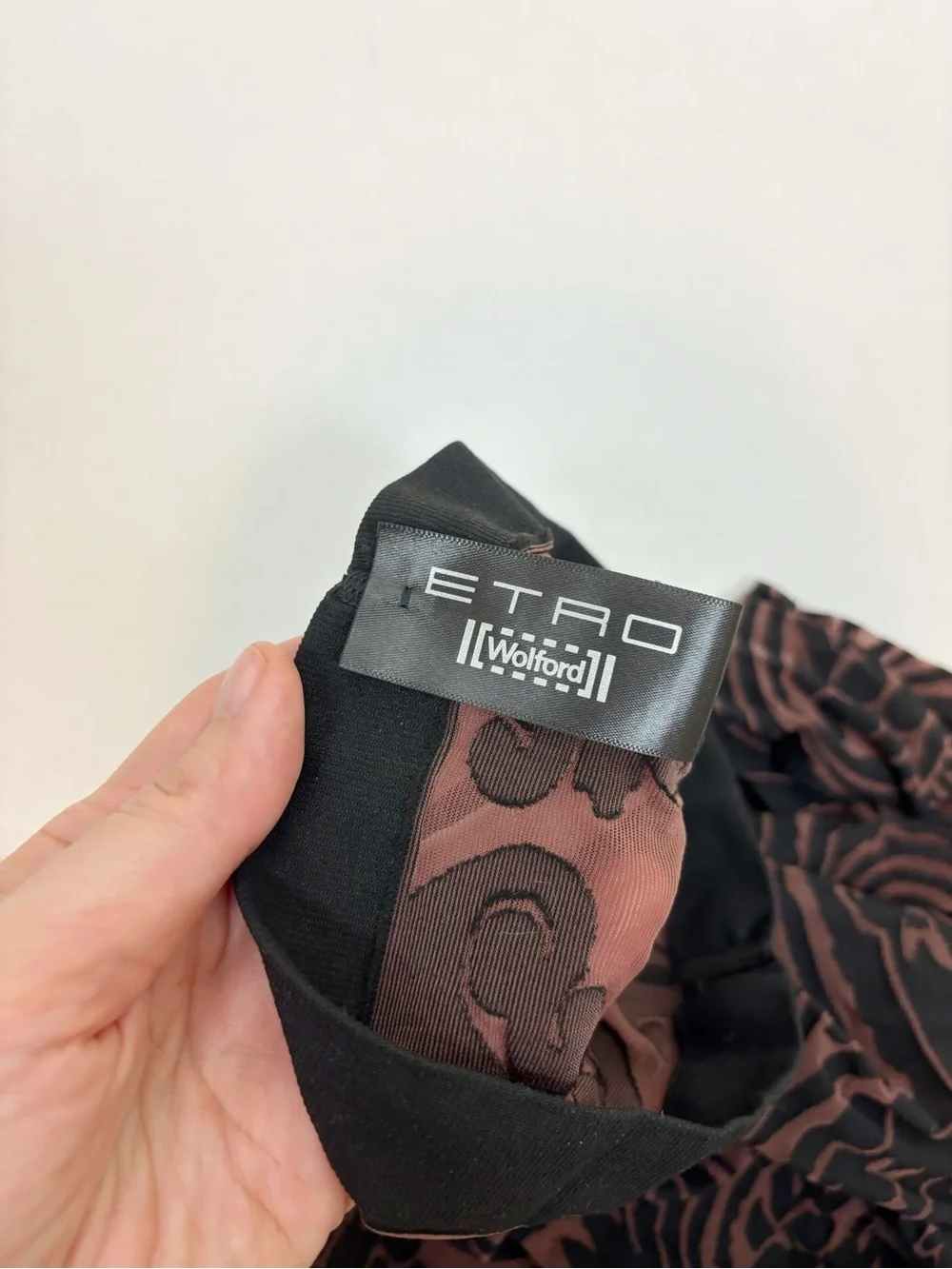 Wolford X Etro Body Tattoo Tights in Chocolate & Black Size S